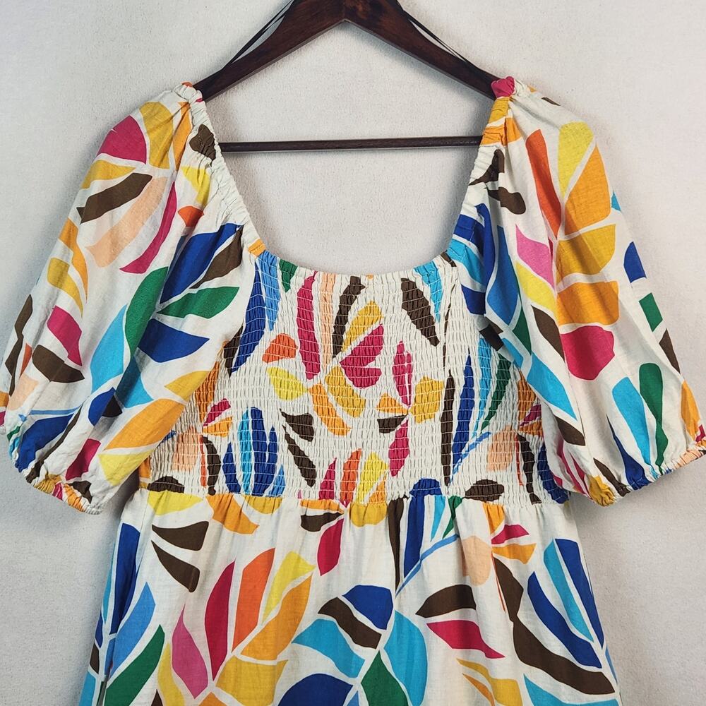 Tabitha Brown Target Mini Dress Women SZ LG Botanical Print Linen Blend Pockets - Picture 10 of 16